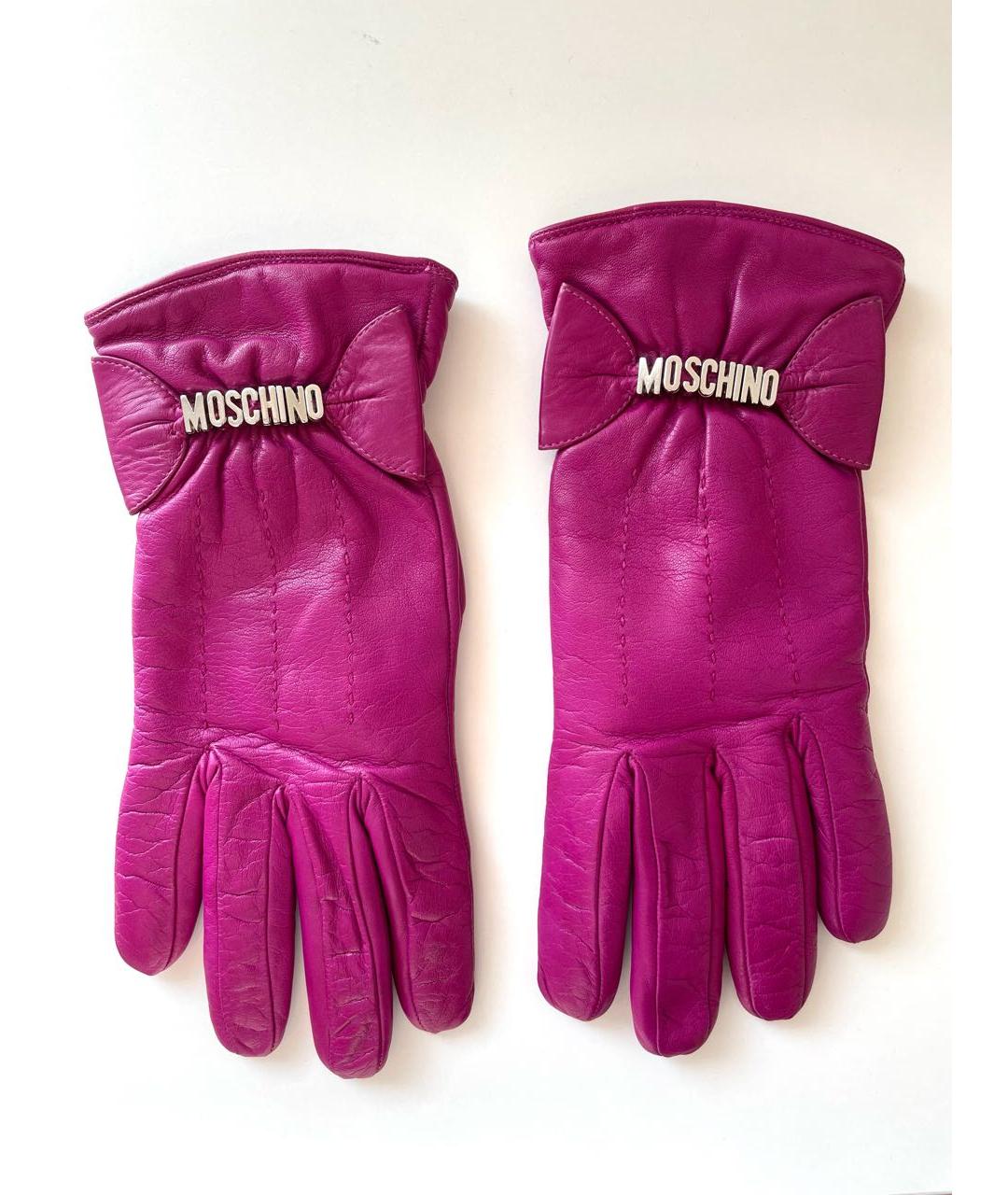 MOSCHINO Фуксия кожаные перчатки, фото 5