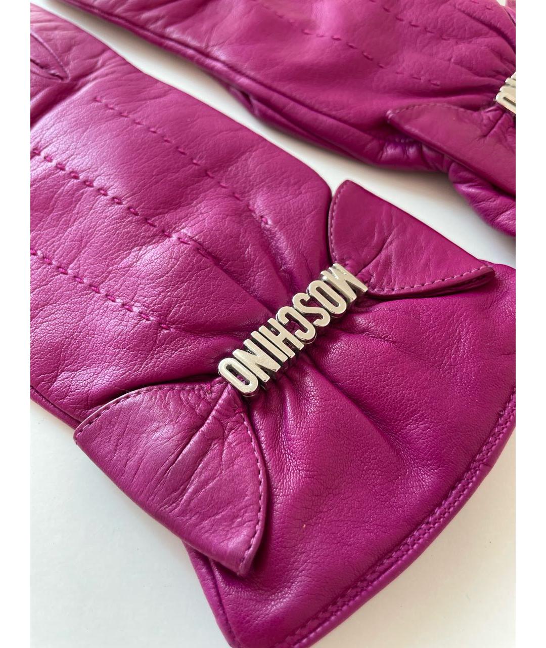 MOSCHINO Фуксия кожаные перчатки, фото 3