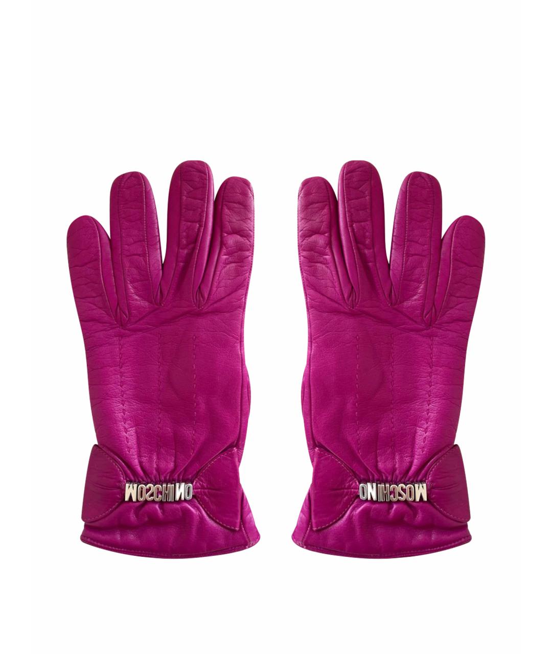 MOSCHINO Фуксия кожаные перчатки, фото 1