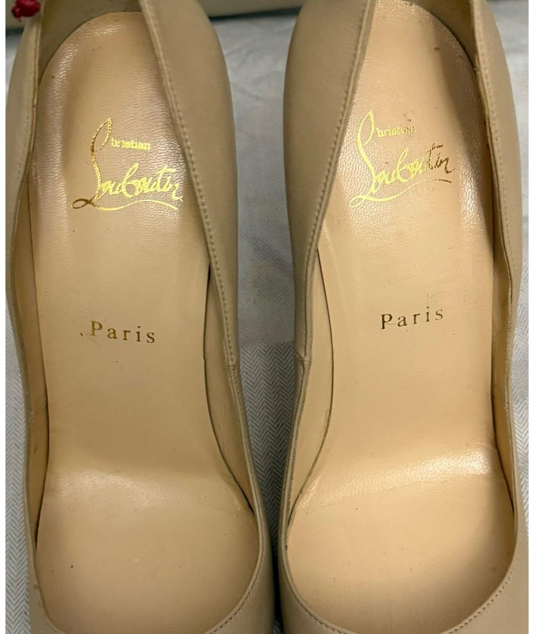 CHRISTIAN LOUBOUTIN Бежевые кожаные туфли, фото 3