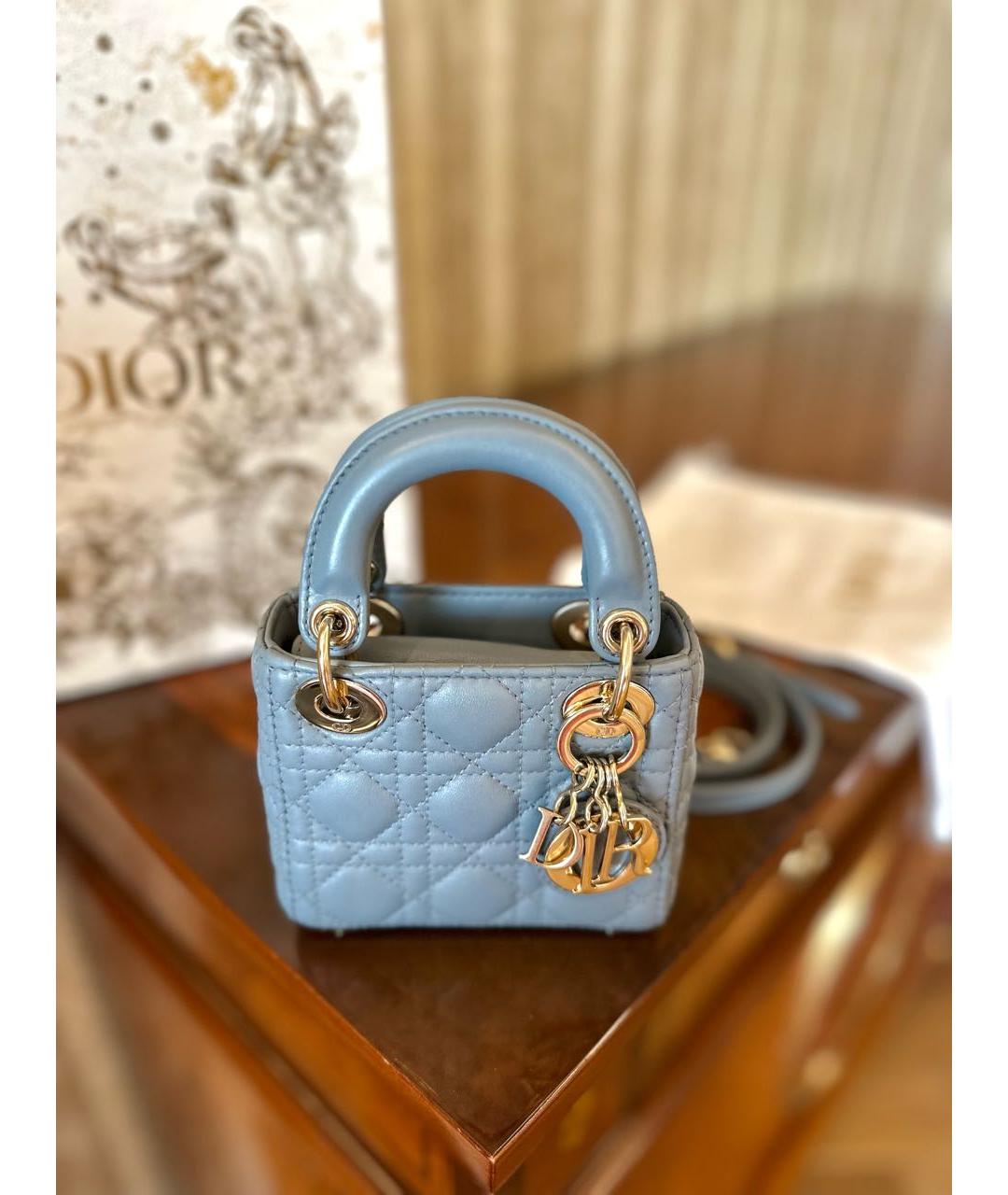 CHRISTIAN DIOR Голубая кожаная сумка с короткими ручками, фото 7