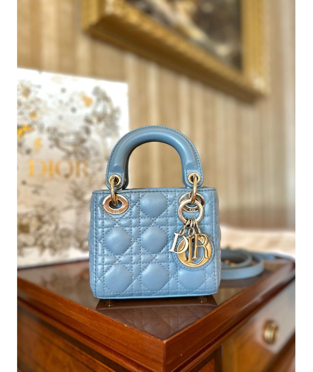 CHRISTIAN DIOR Голубая кожаная сумка с короткими ручками, фото 2