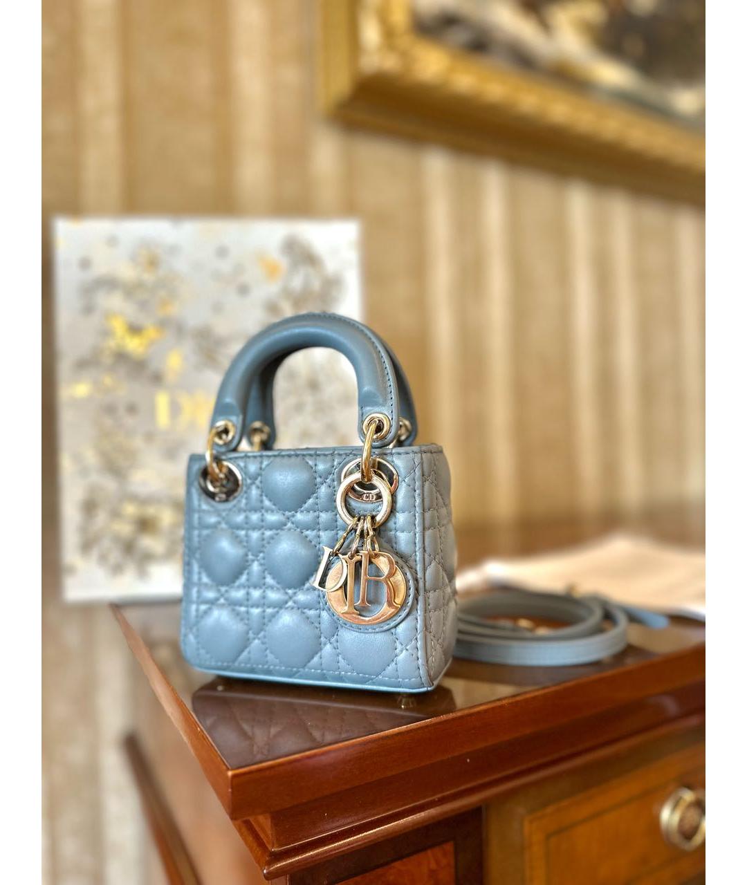 CHRISTIAN DIOR Голубая кожаная сумка с короткими ручками, фото 3