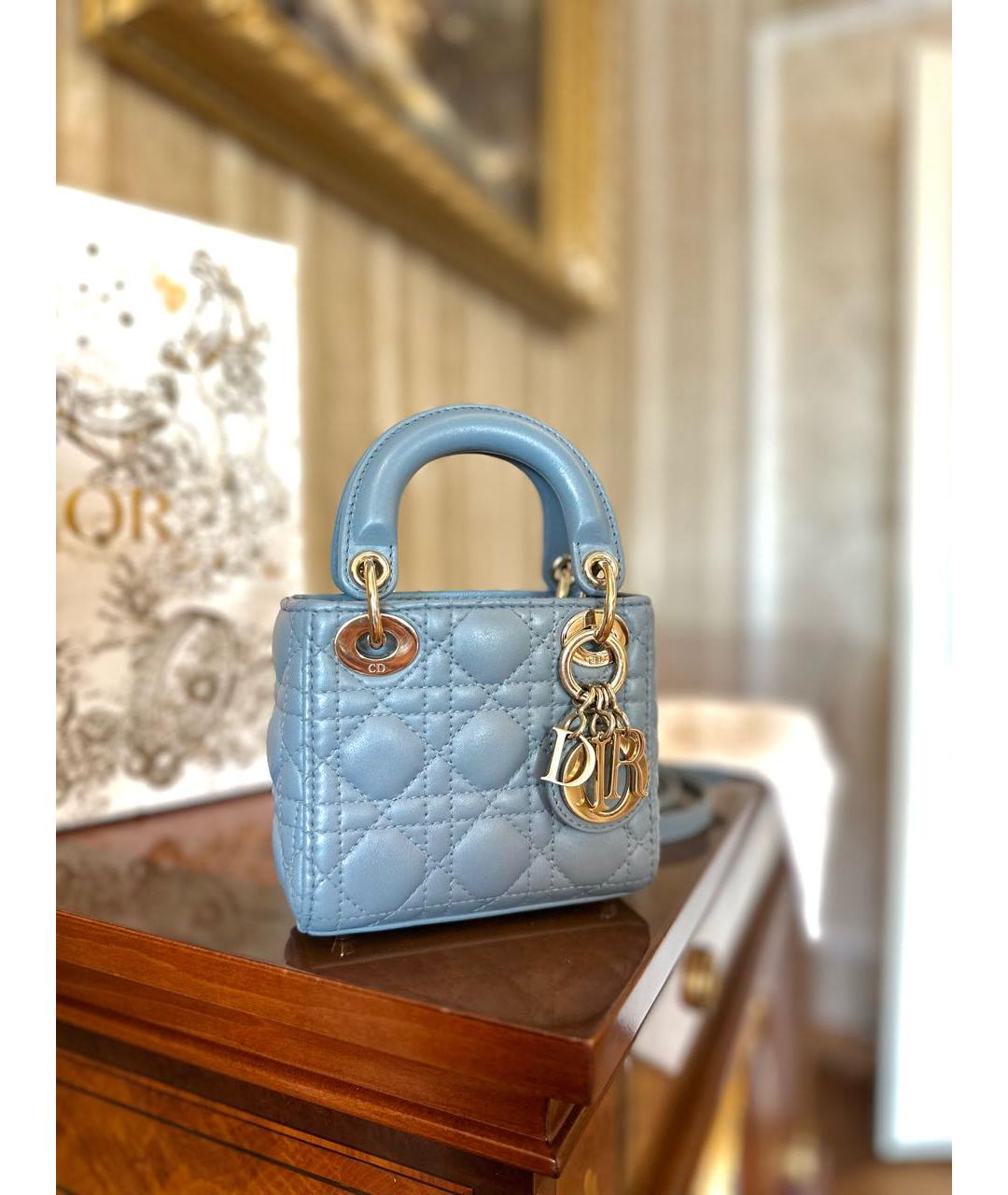 CHRISTIAN DIOR Голубая кожаная сумка с короткими ручками, фото 4