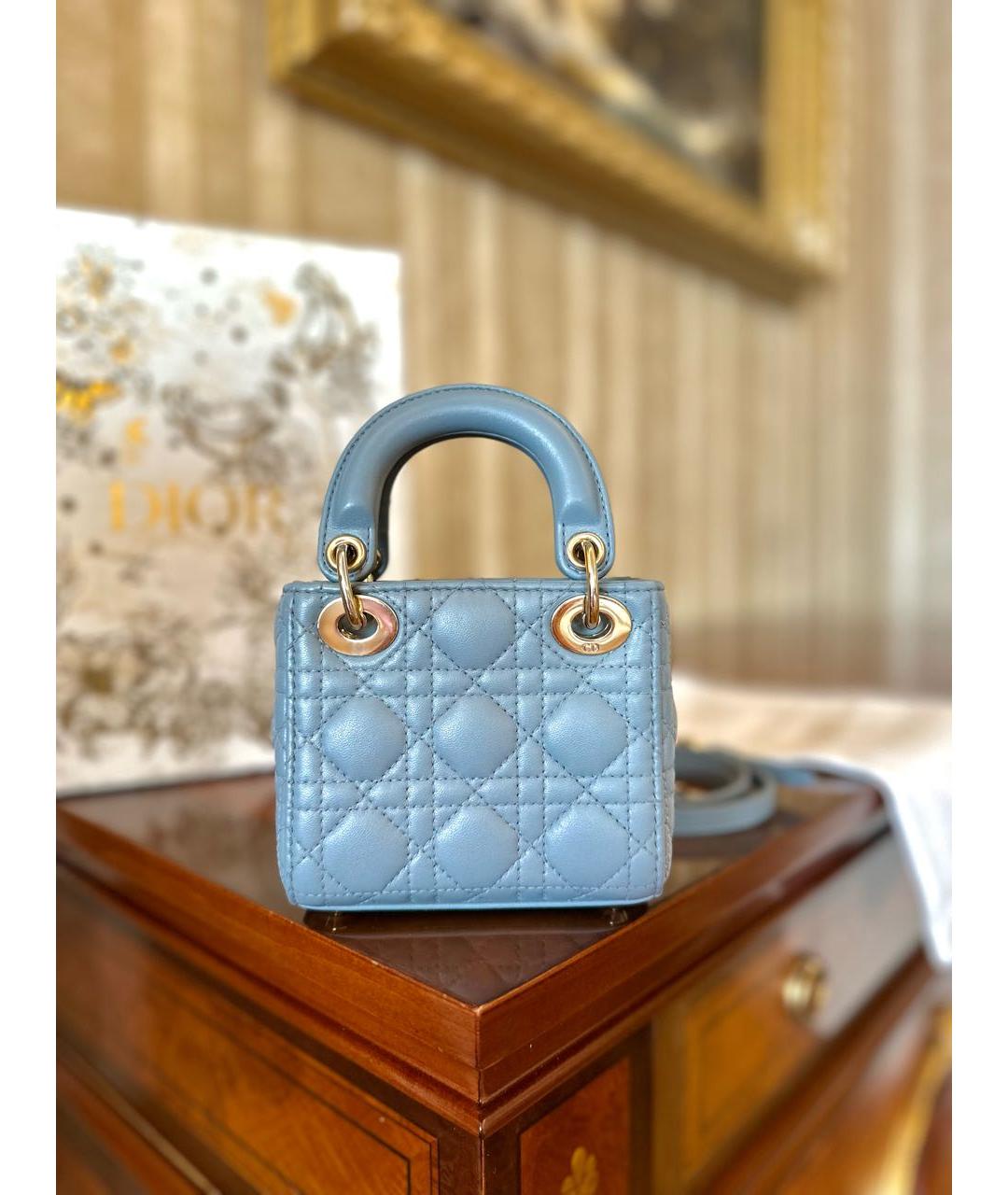 CHRISTIAN DIOR Голубая кожаная сумка с короткими ручками, фото 5