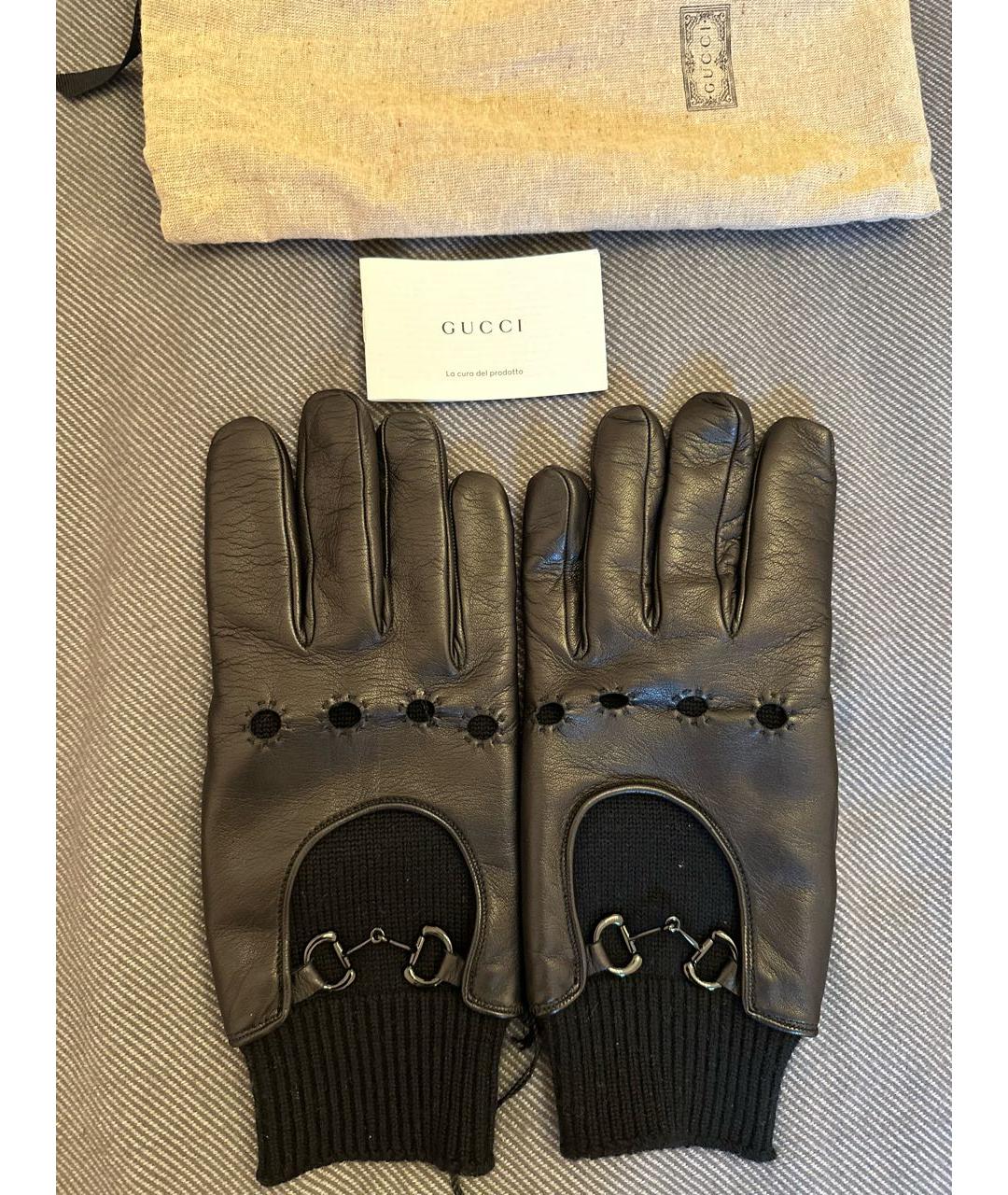 GUCCI Черные кожаные перчатки, фото 9