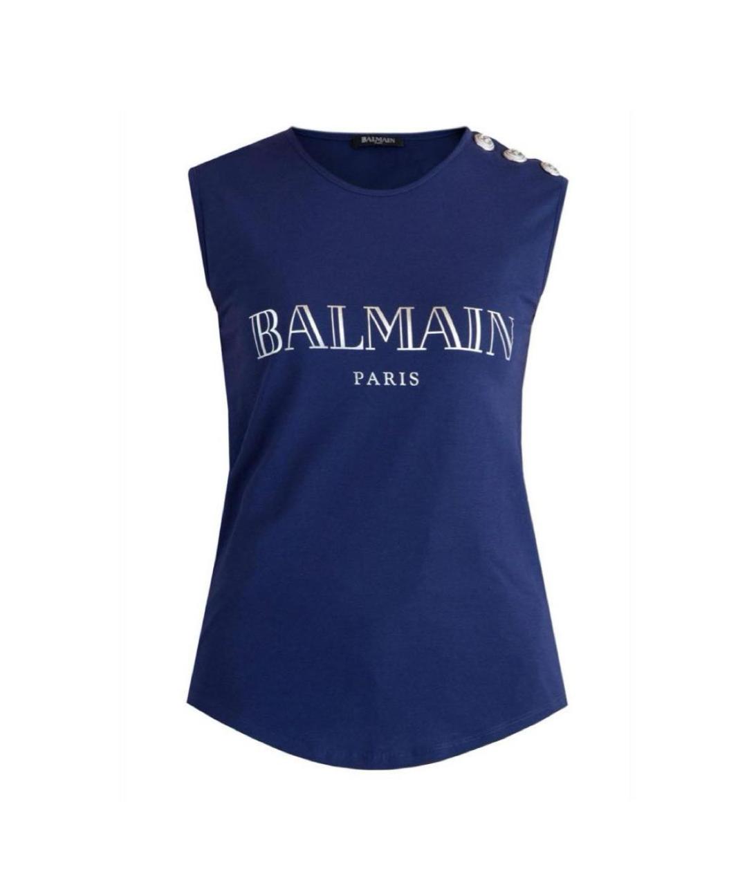 BALMAIN Темно-синяя хлопковая майка, фото 1