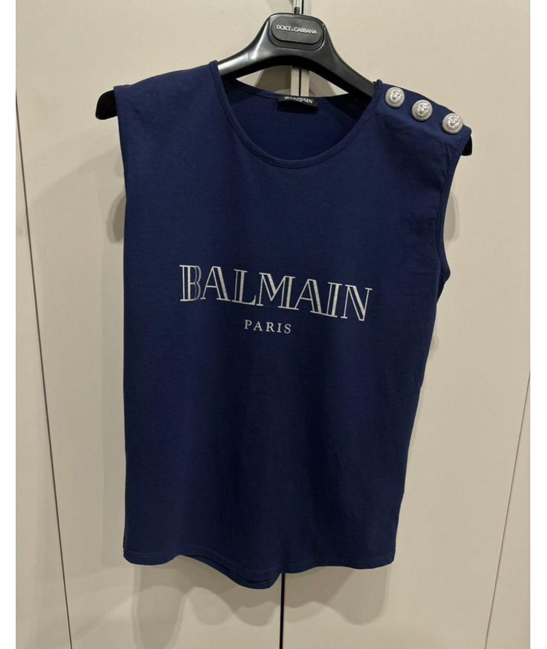 BALMAIN Темно-синяя хлопковая майка, фото 4