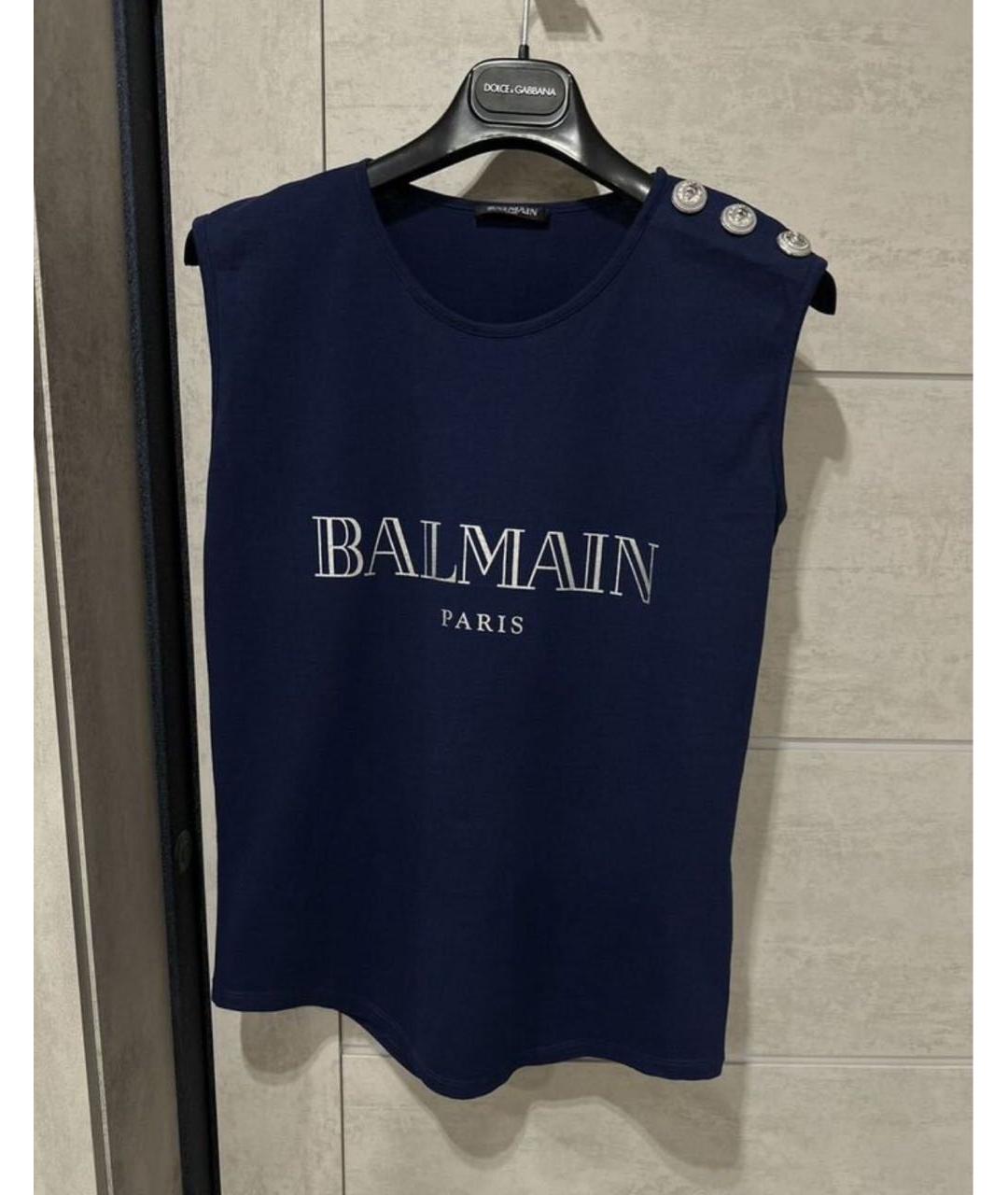 BALMAIN Темно-синяя хлопковая майка, фото 5