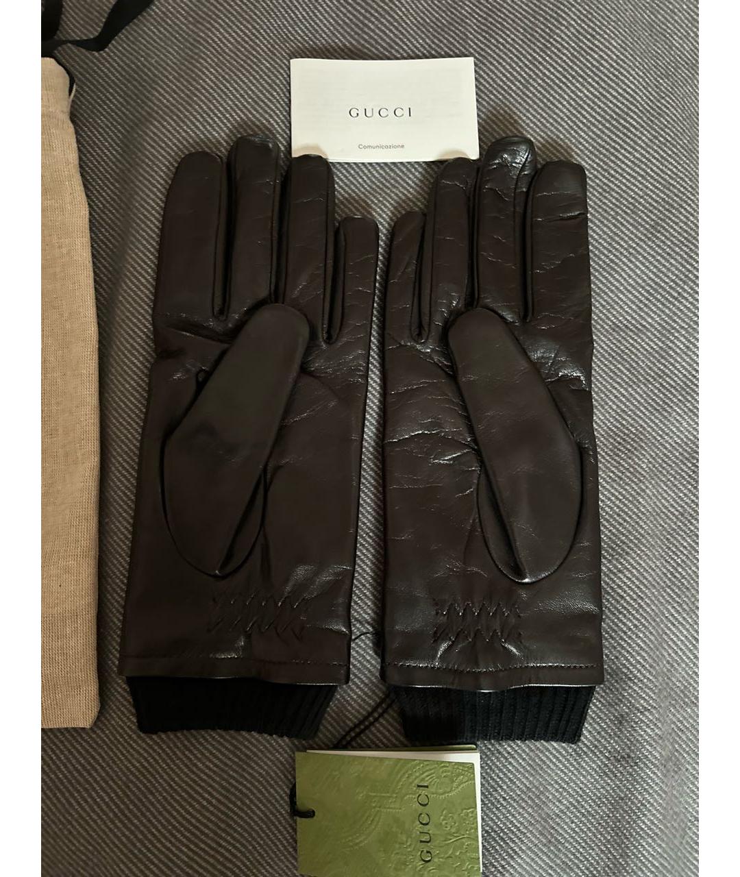 GUCCI Черные кожаные перчатки, фото 2