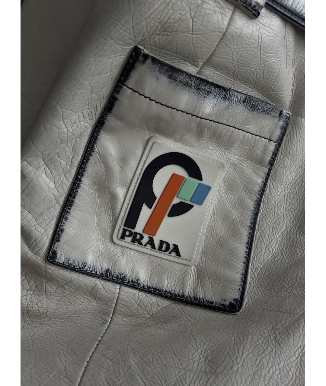 PRADA Белые кожаные брюки узкие, фото 4