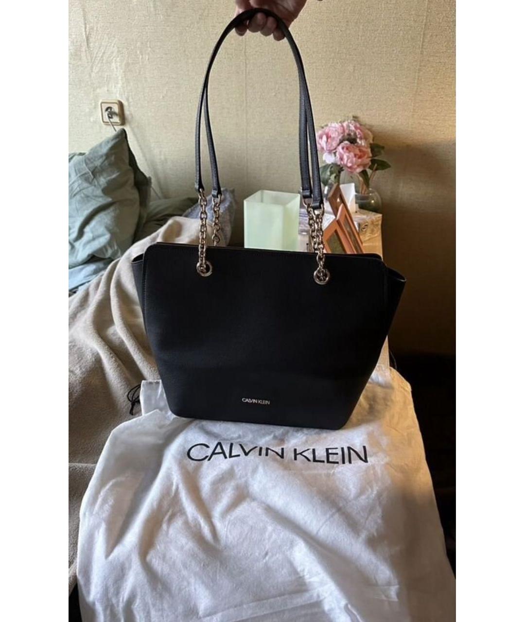 CALVIN KLEIN Черная сумка тоут из искусственной кожи, фото 8