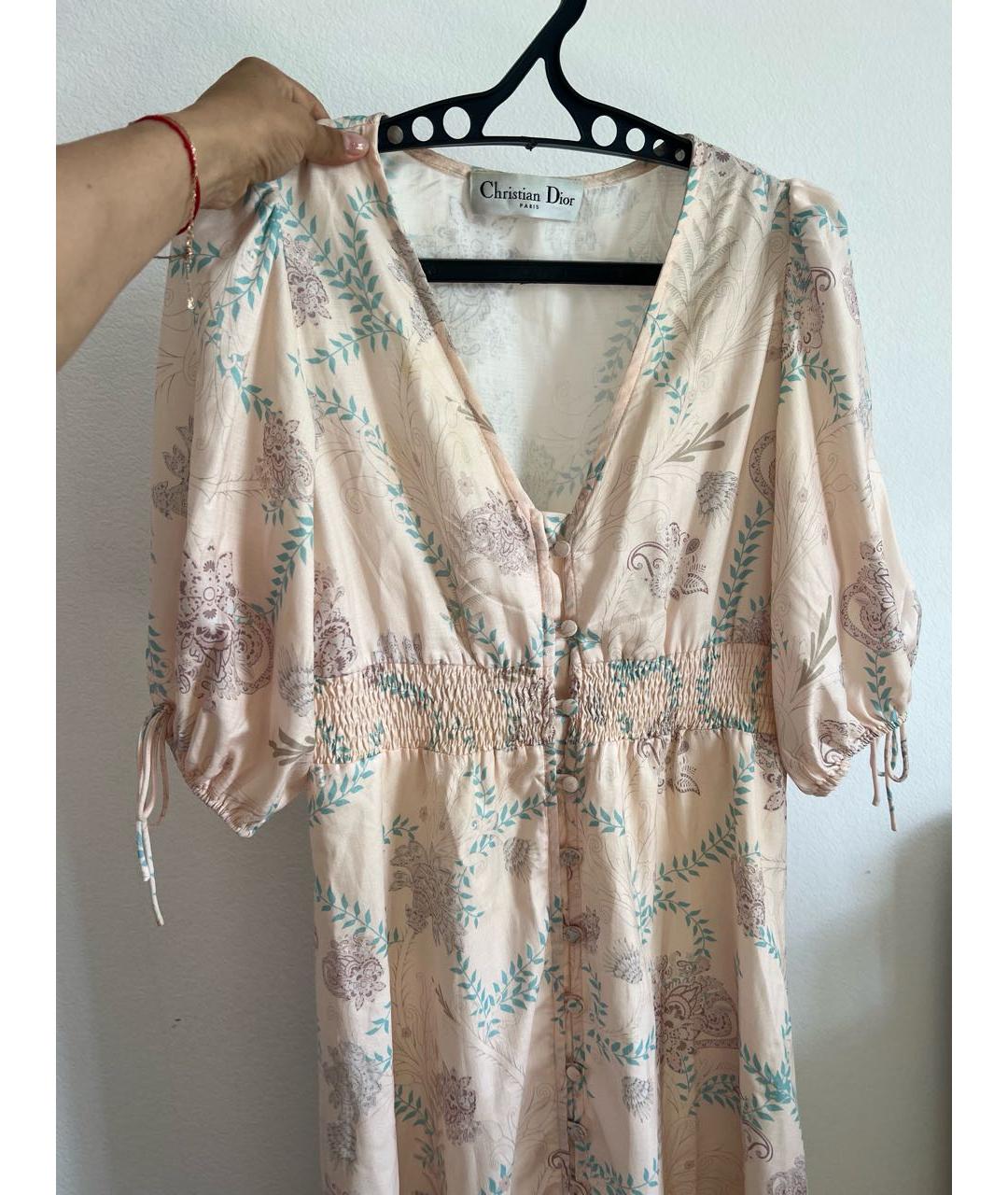 CHRISTIAN DIOR Бежевое хлопковое повседневное платье, фото 5