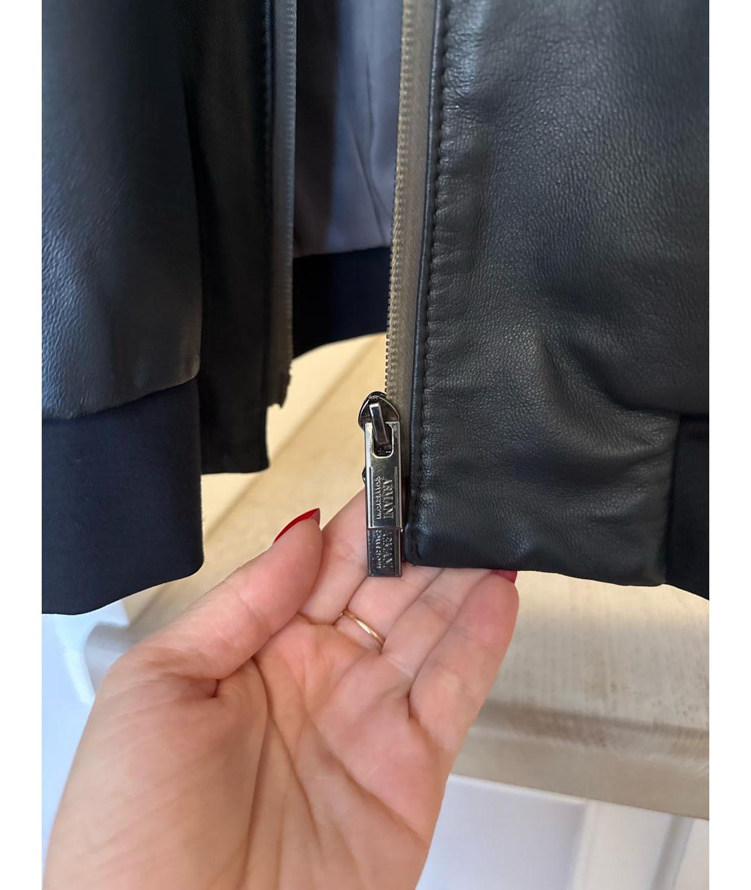 ARMANI COLLEZIONI Темно-синяя кожаная куртка, фото 4