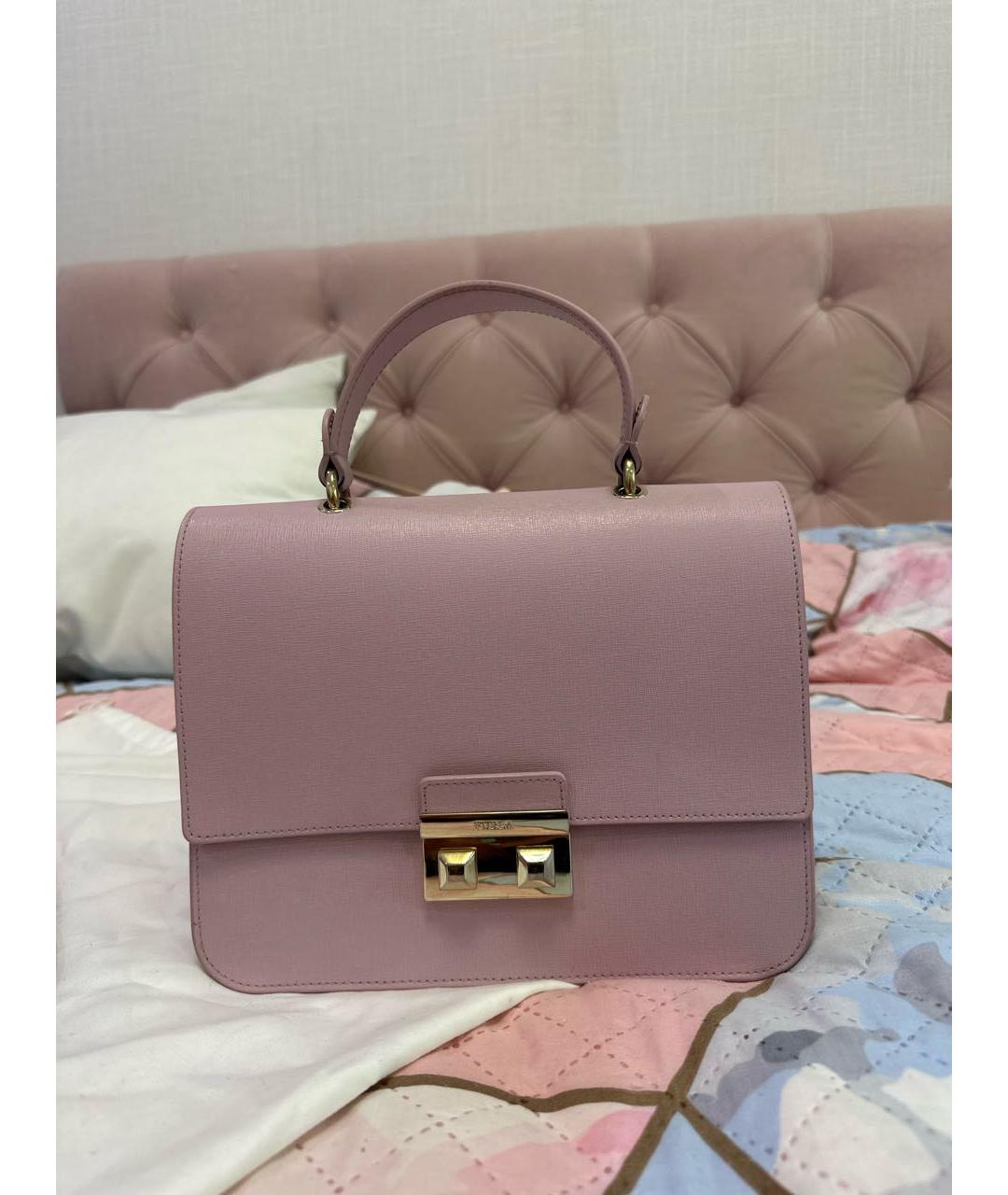 FURLA Розовая кожаная сумка с короткими ручками, фото 8