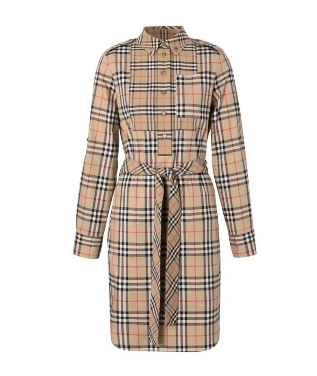 BURBERRY Бежевое хлопко-эластановое повседневное платье, фото 6