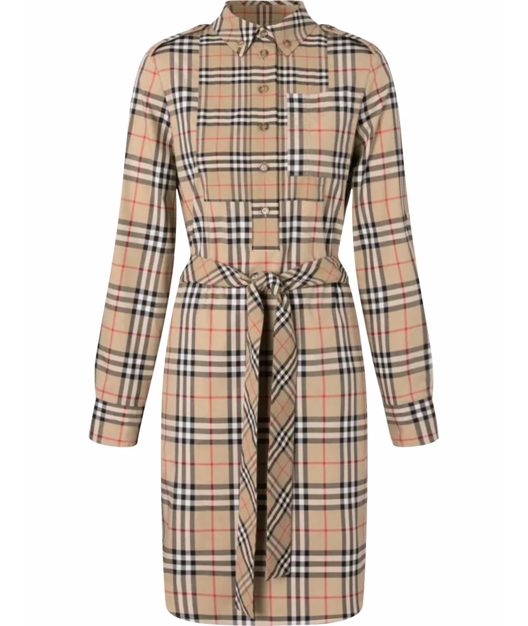 BURBERRY Бежевое хлопко-эластановое повседневное платье, фото 1