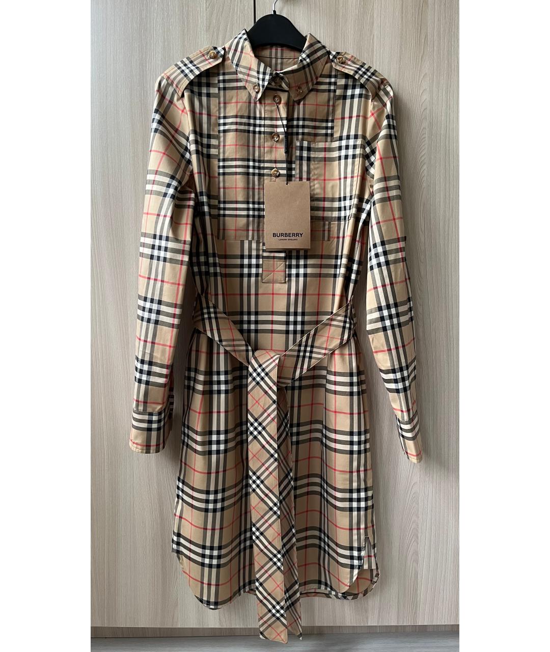 BURBERRY Бежевое хлопко-эластановое повседневное платье, фото 4