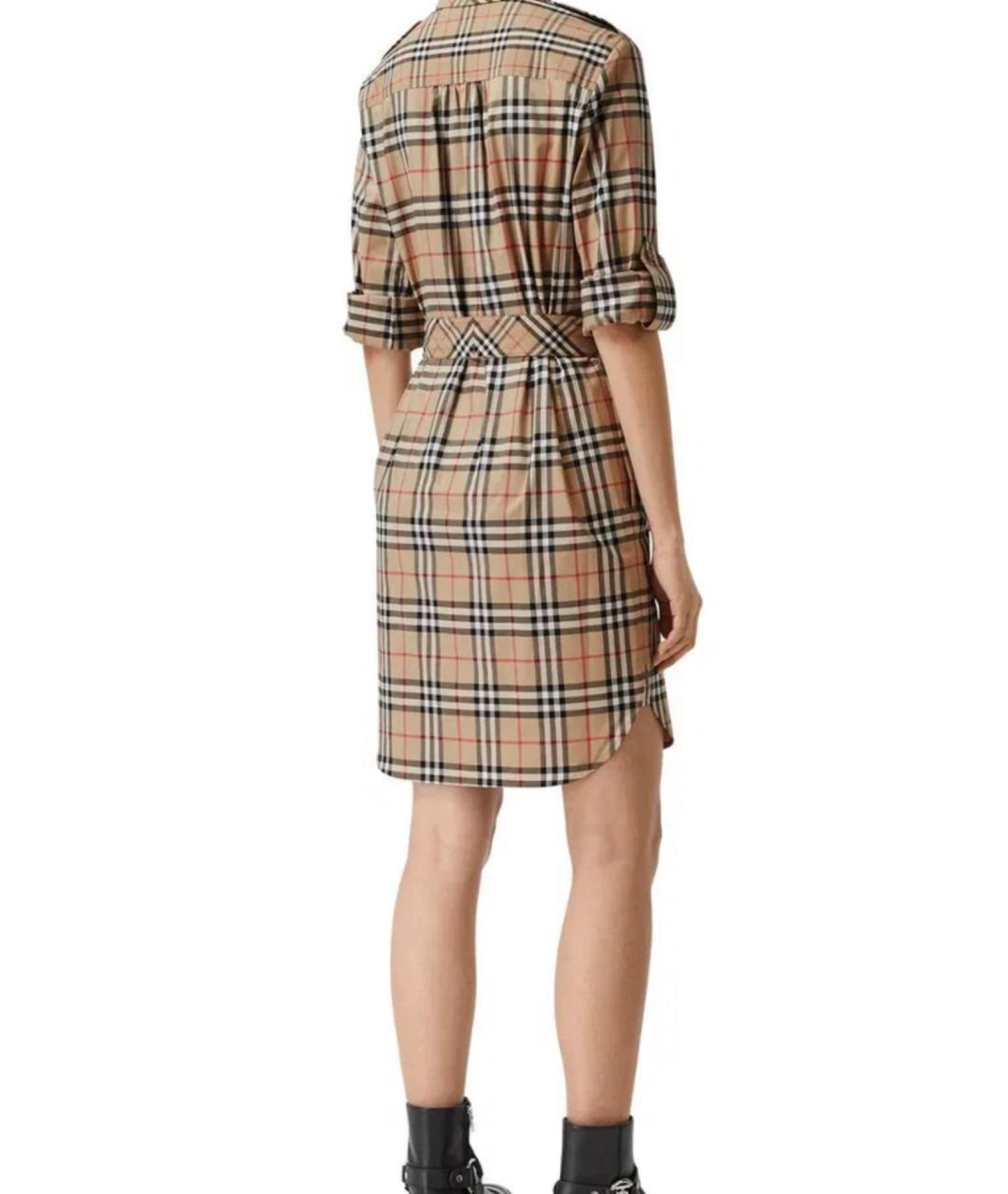 BURBERRY Бежевое хлопко-эластановое повседневное платье, фото 3