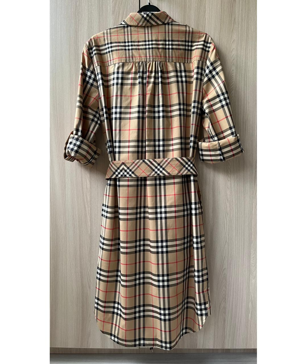 BURBERRY Бежевое хлопко-эластановое повседневное платье, фото 5