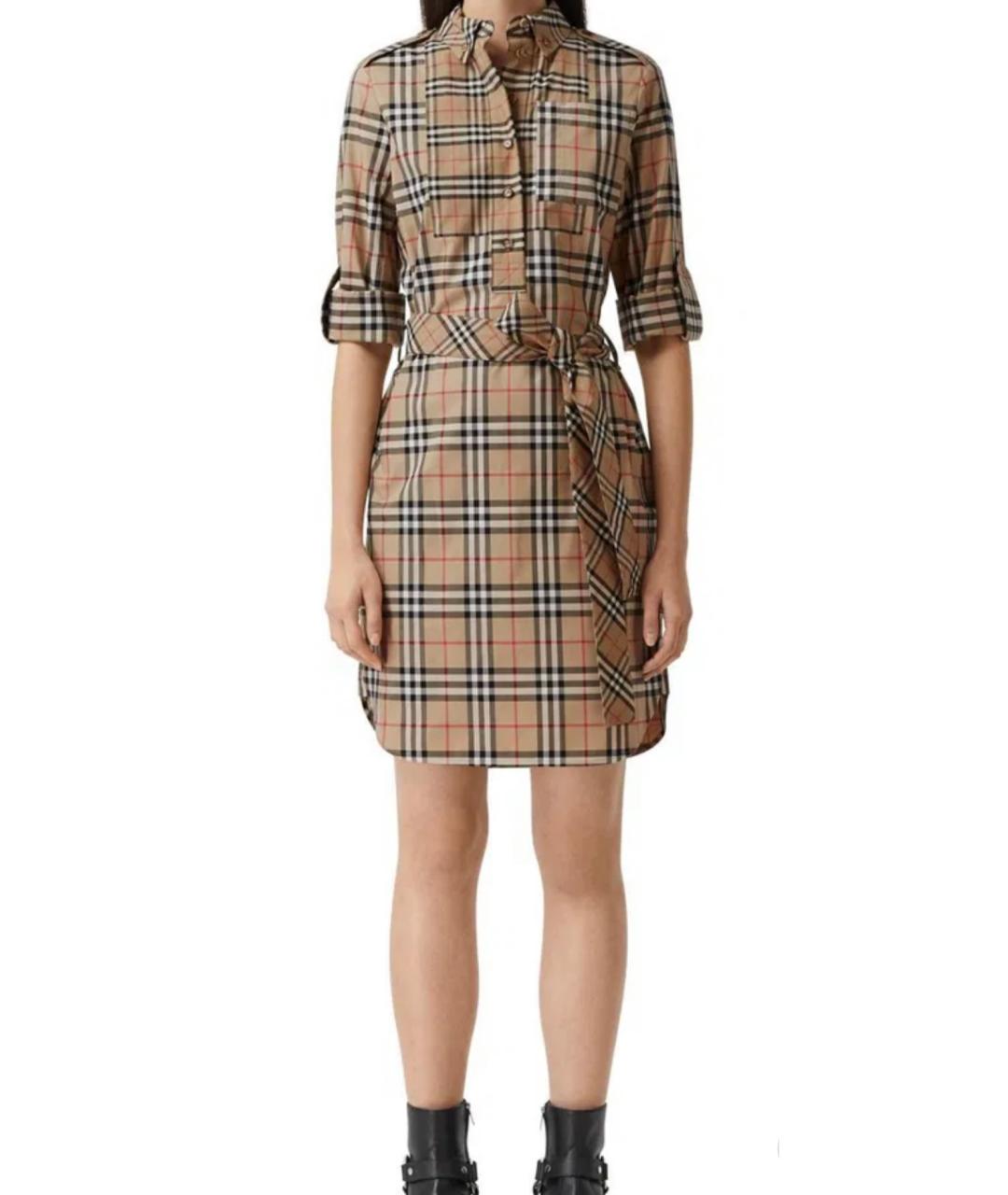 BURBERRY Бежевое хлопко-эластановое повседневное платье, фото 2