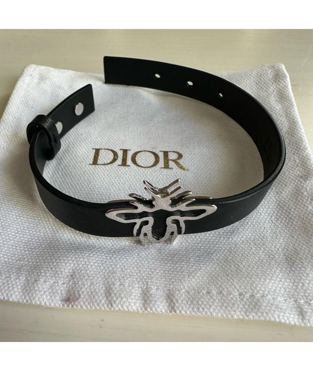 CHRISTIAN DIOR Черный кожаный браслет, фото 4
