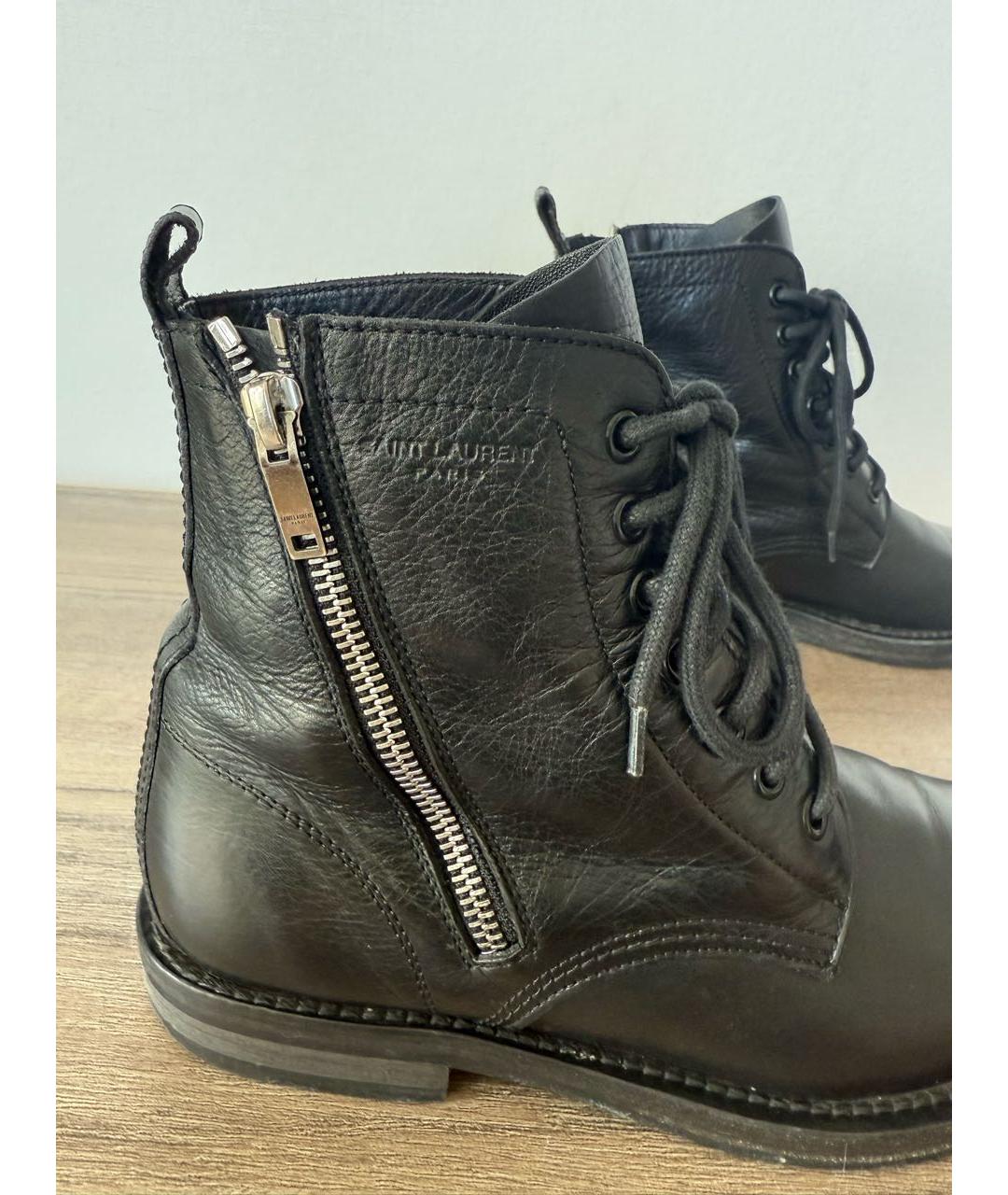 SAINT LAURENT Черные кожаные ботинки, фото 2
