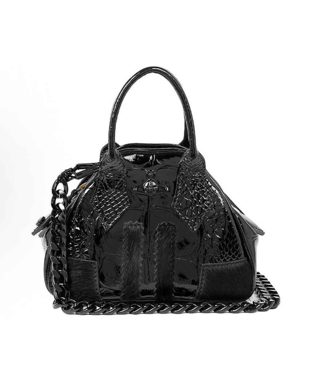 VIVIENNE WESTWOOD Черная сумка с короткими ручками из лакированной кожи, фото 2