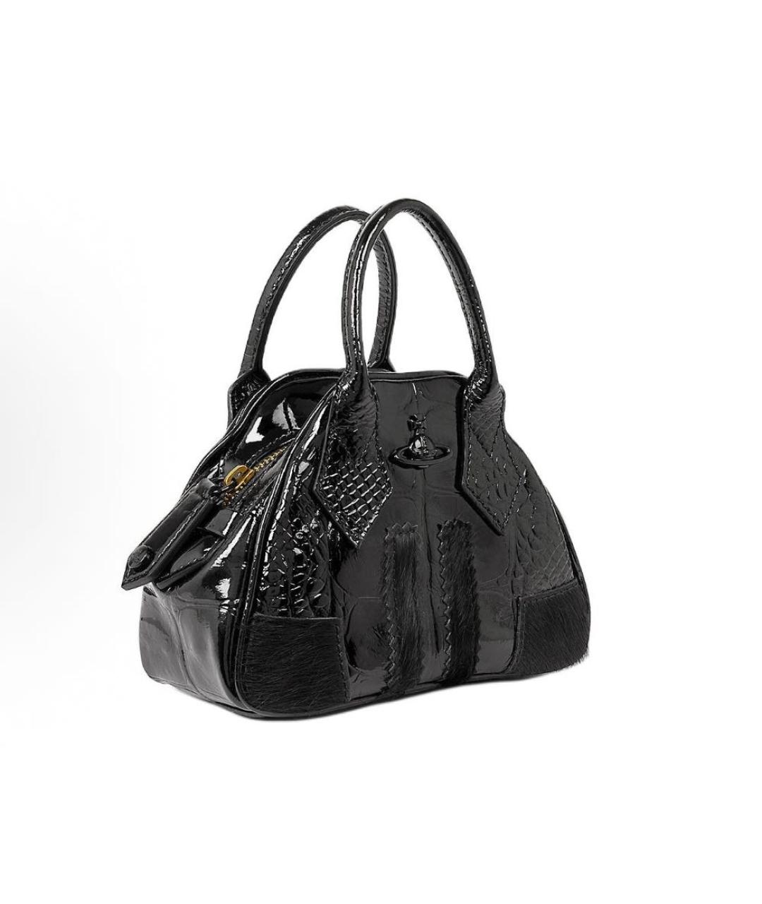 VIVIENNE WESTWOOD Черная сумка с короткими ручками из лакированной кожи, фото 3