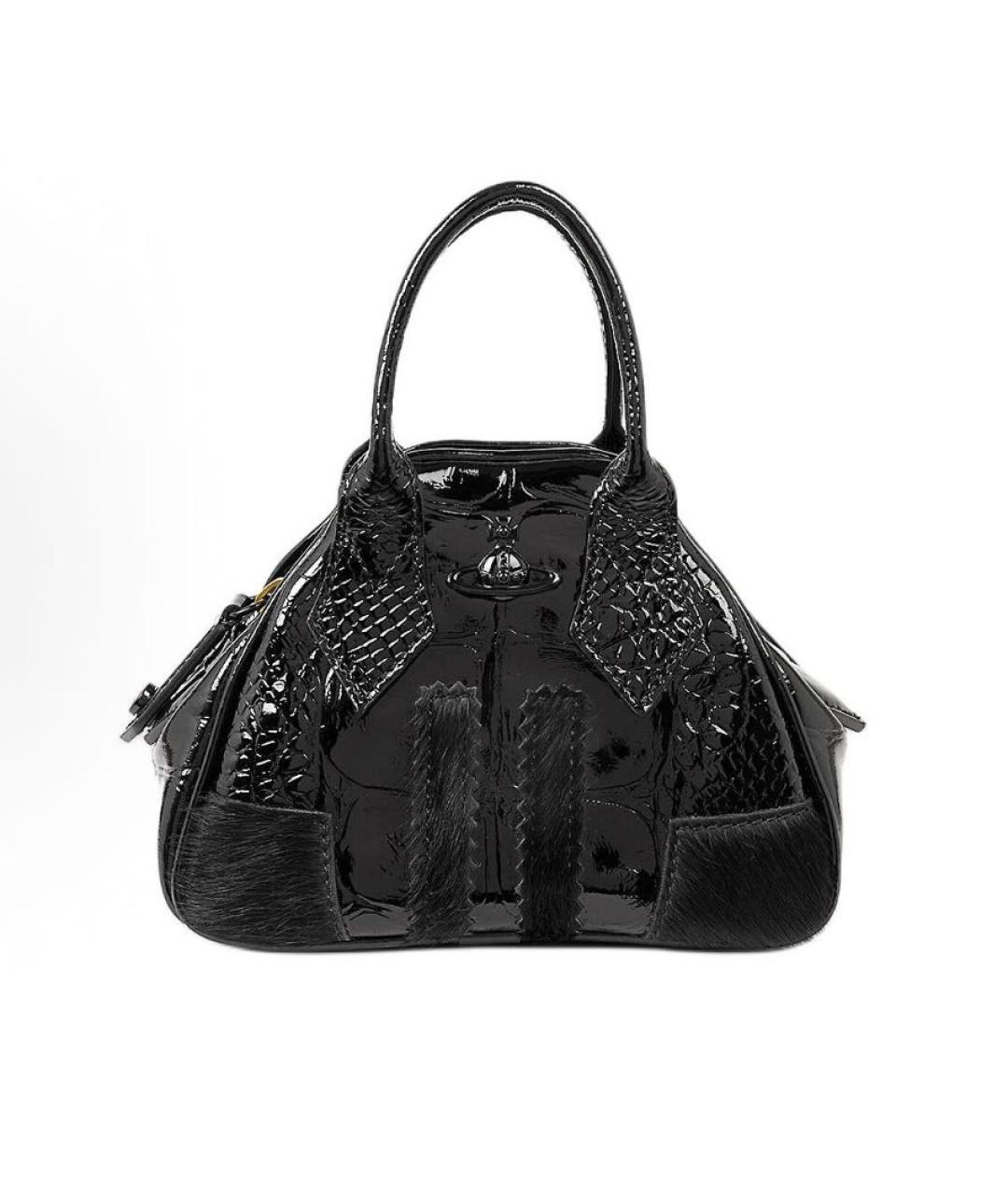 VIVIENNE WESTWOOD Черная сумка с короткими ручками из лакированной кожи, фото 6