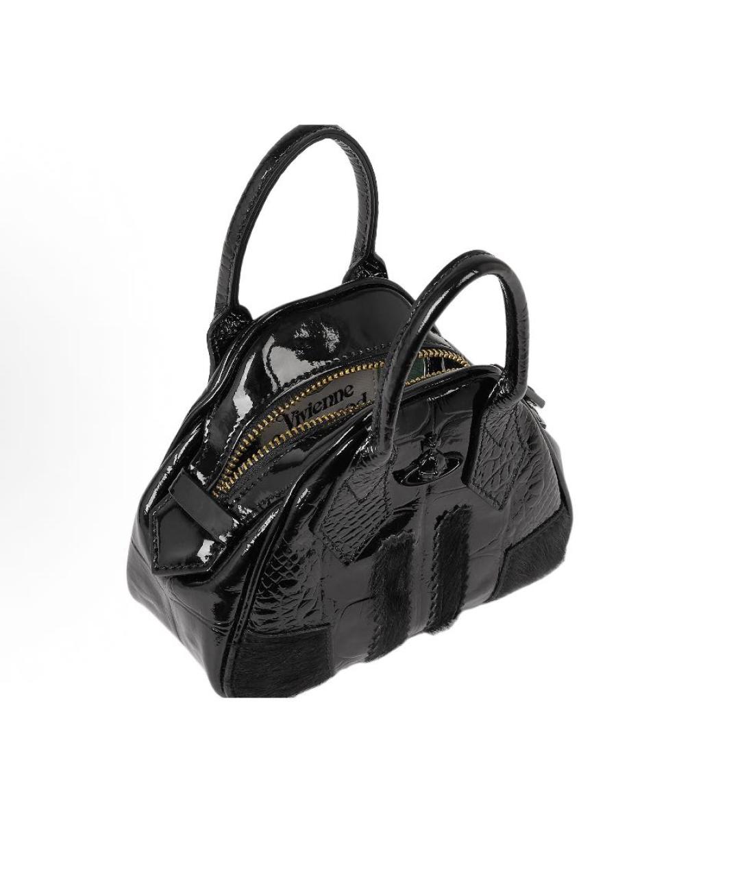 VIVIENNE WESTWOOD Черная сумка с короткими ручками из лакированной кожи, фото 4