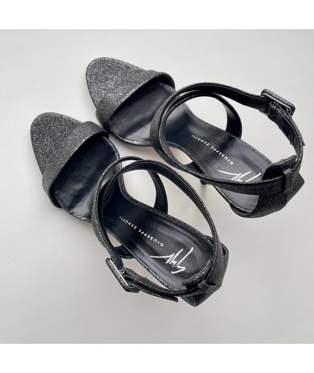GIUSEPPE ZANOTTI DESIGN Антрацитовые кожаные босоножки, фото 3