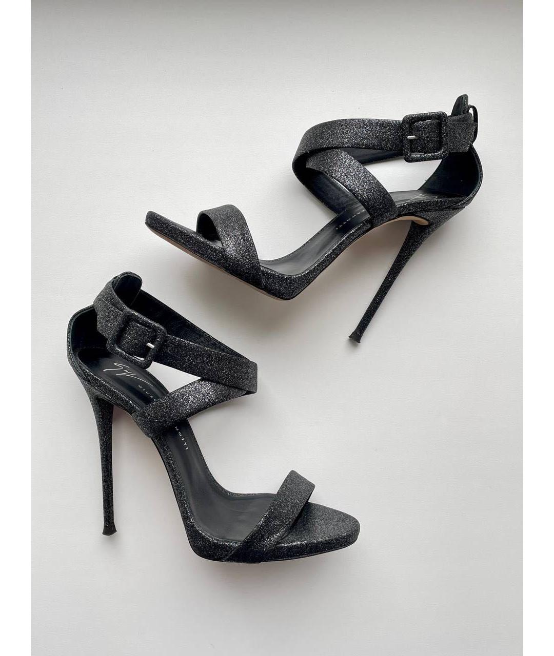 GIUSEPPE ZANOTTI DESIGN Антрацитовые кожаные босоножки, фото 7