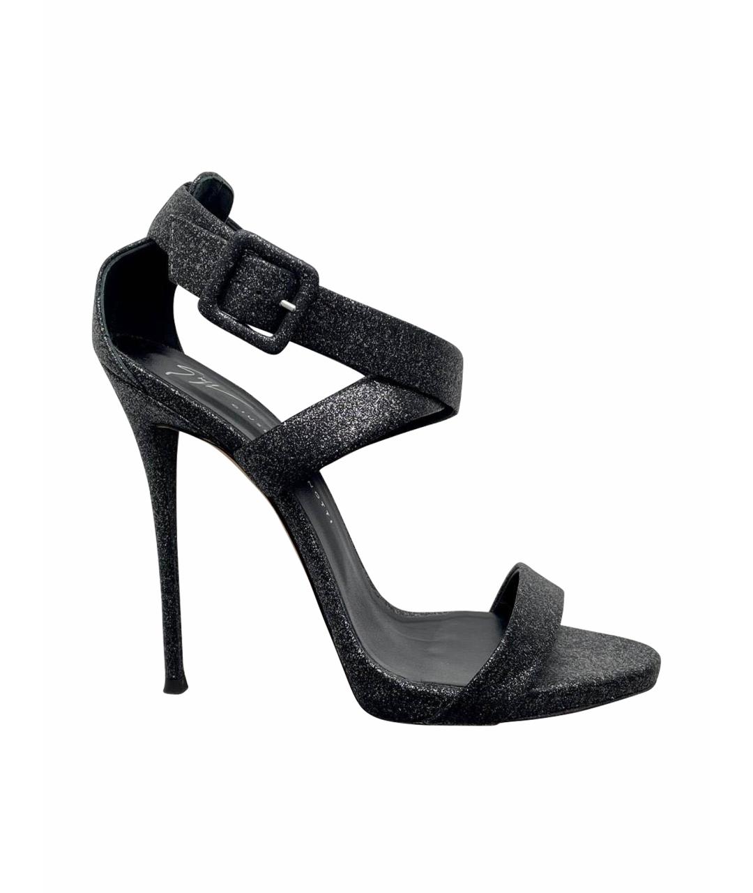 GIUSEPPE ZANOTTI DESIGN Антрацитовые кожаные босоножки, фото 1