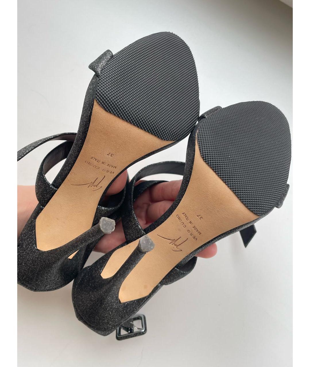 GIUSEPPE ZANOTTI DESIGN Антрацитовые кожаные босоножки, фото 7