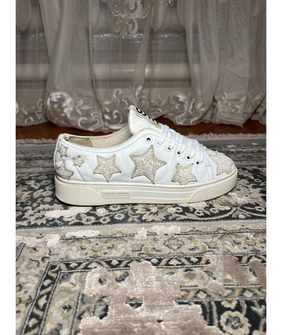 MIU MIU Белые кожаные кеды, фото 9
