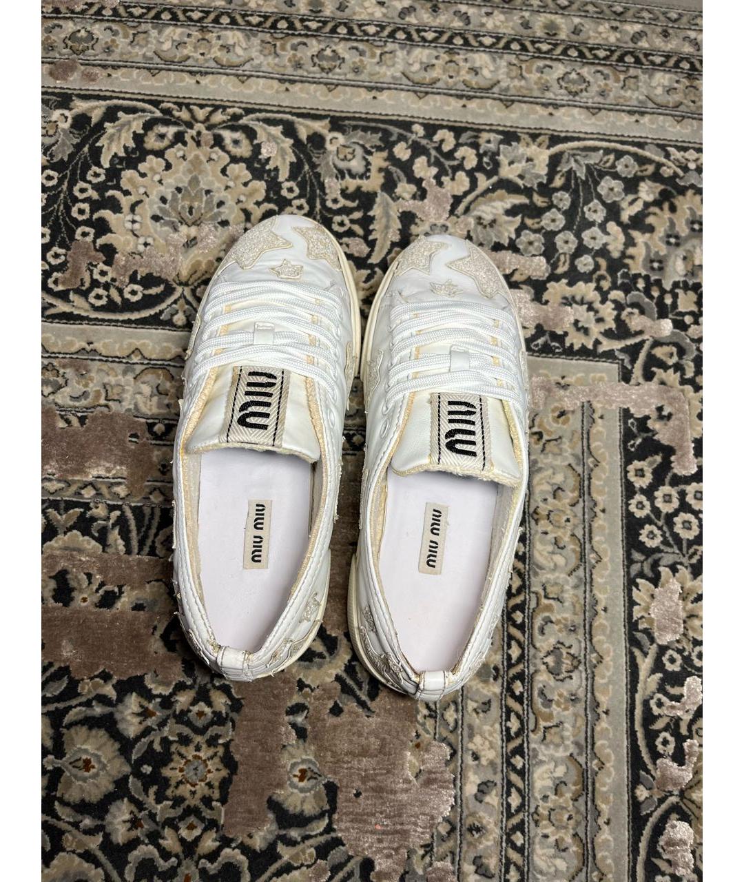 MIU MIU Белые кожаные кеды, фото 3