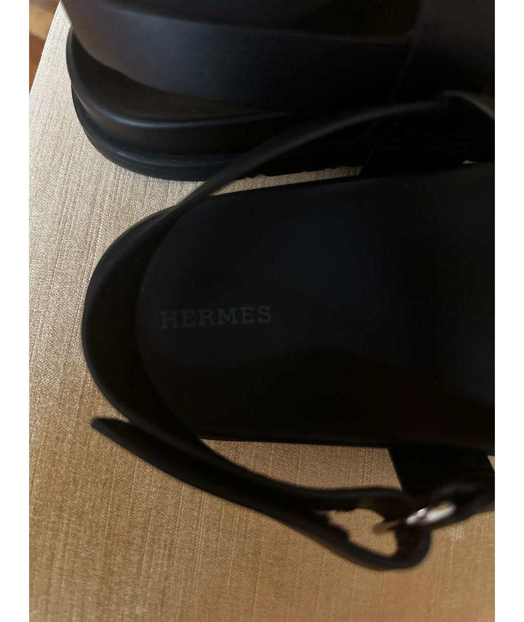 HERMES Черные кожаные босоножки, фото 7
