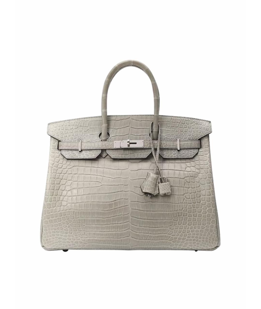 HERMES Серая сумка с короткими ручками из экзотической кожи, фото 1