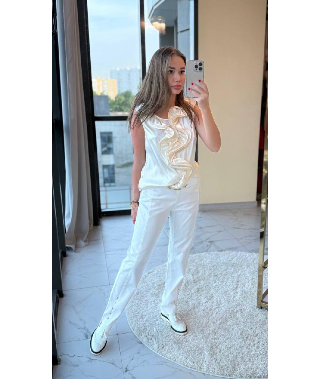 BLUMARINE Белые хлопковые прямые брюки, фото 3