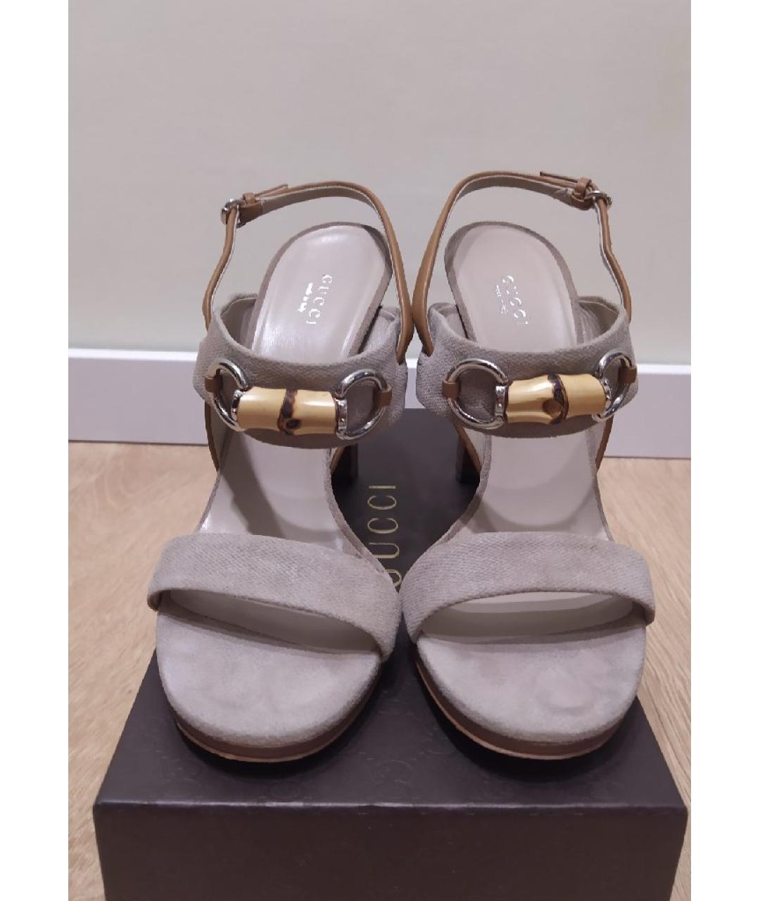 GUCCI Бежевые текстильные босоножки, фото 2