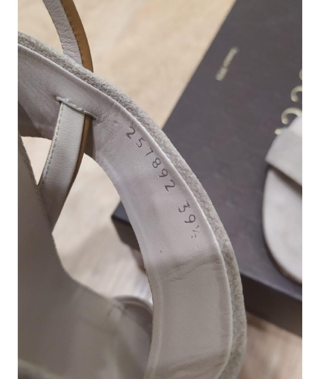 GUCCI Бежевые текстильные босоножки, фото 7