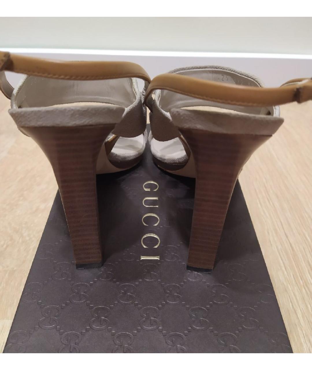 GUCCI Бежевые текстильные босоножки, фото 4