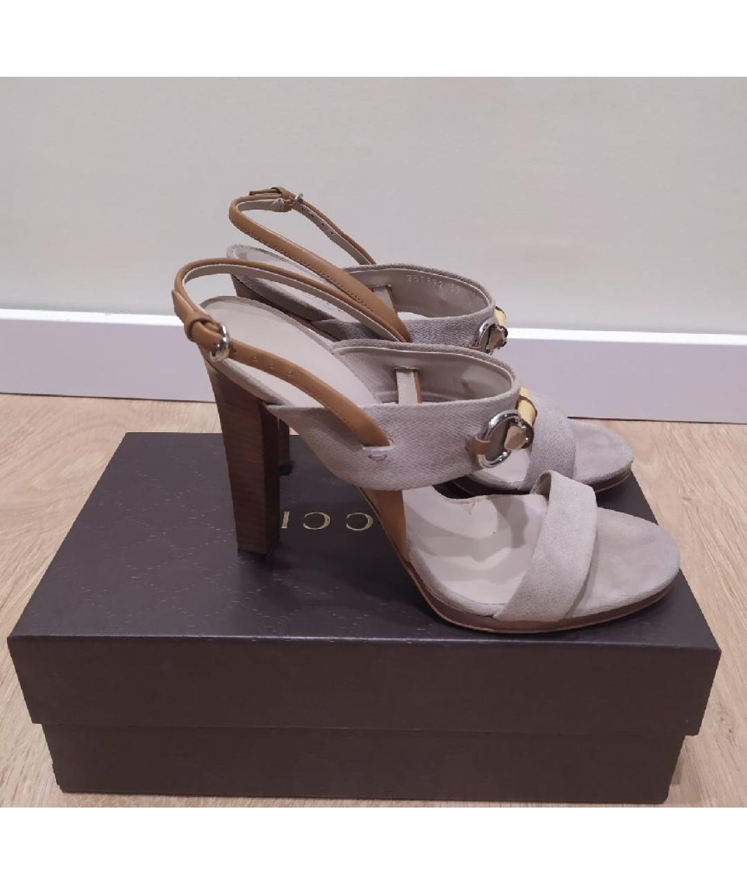 GUCCI Бежевые текстильные босоножки, фото 8
