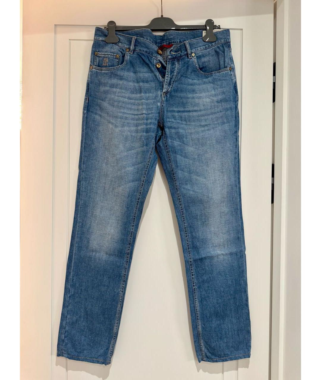 BRUNELLO CUCINELLI Голубые хлопковые джинсы скинни, фото 5