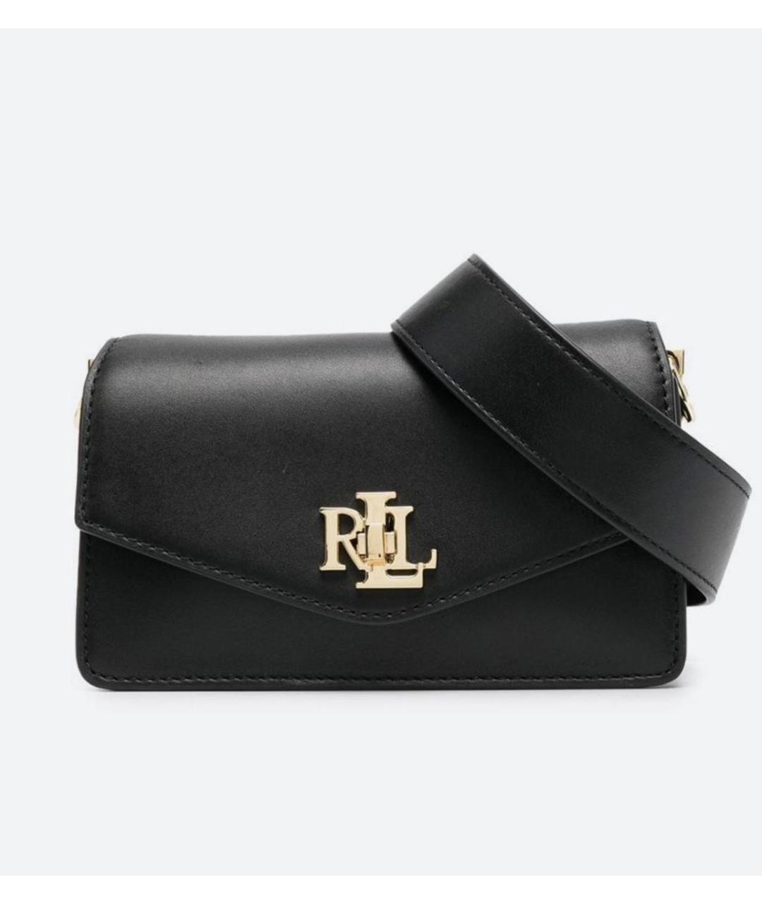 RALPH LAUREN Черная кожаная сумка через плечо, фото 3