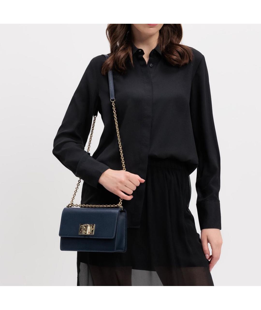 FURLA Темно-синяя кожаная сумка через плечо, фото 3