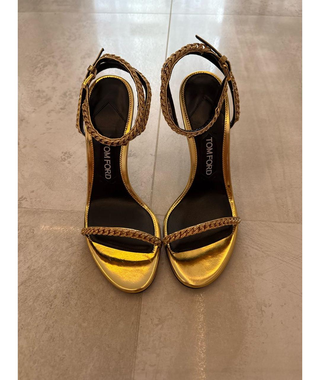 TOM FORD Золотые кожаные босоножки, фото 2