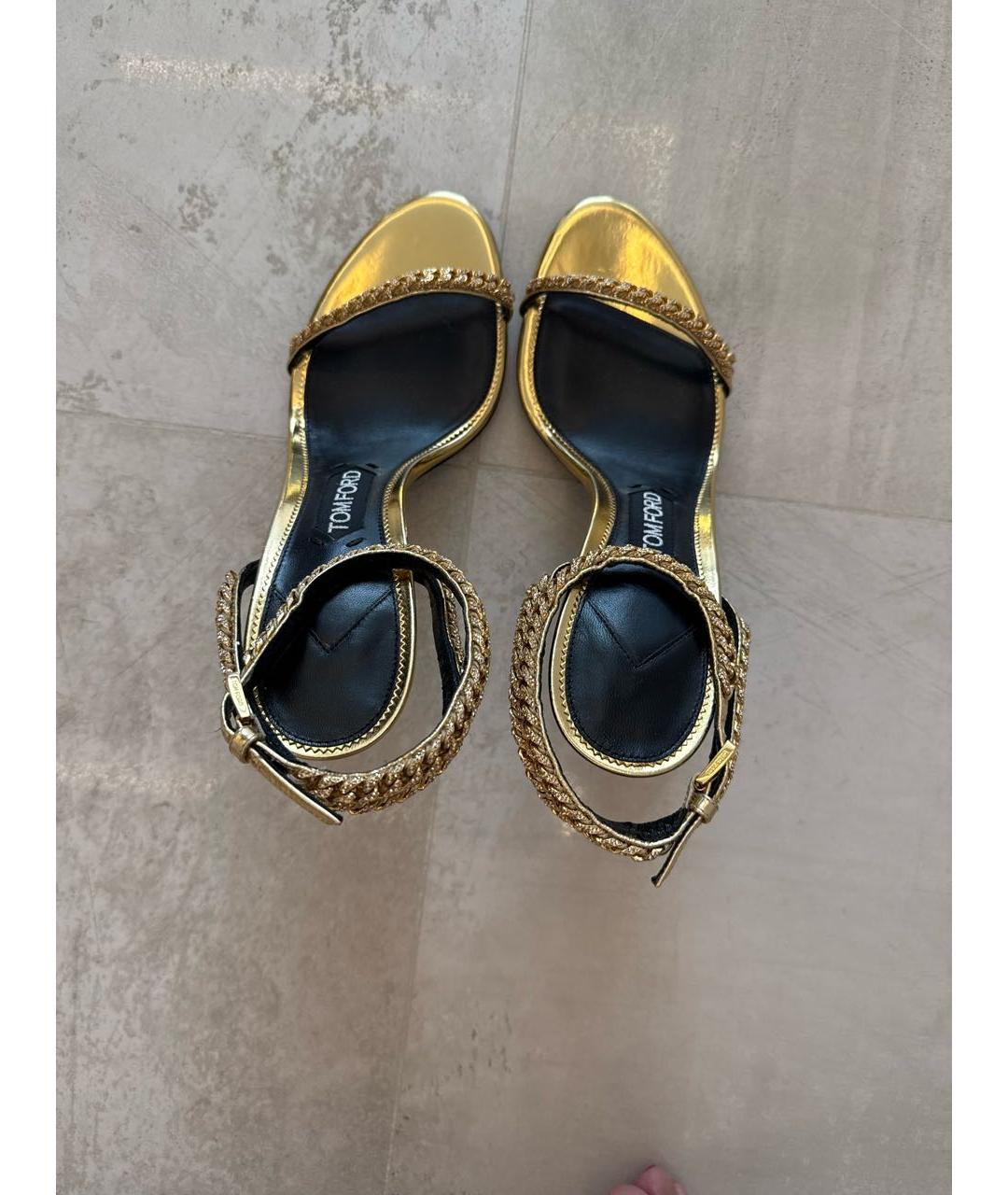 TOM FORD Золотые кожаные босоножки, фото 4