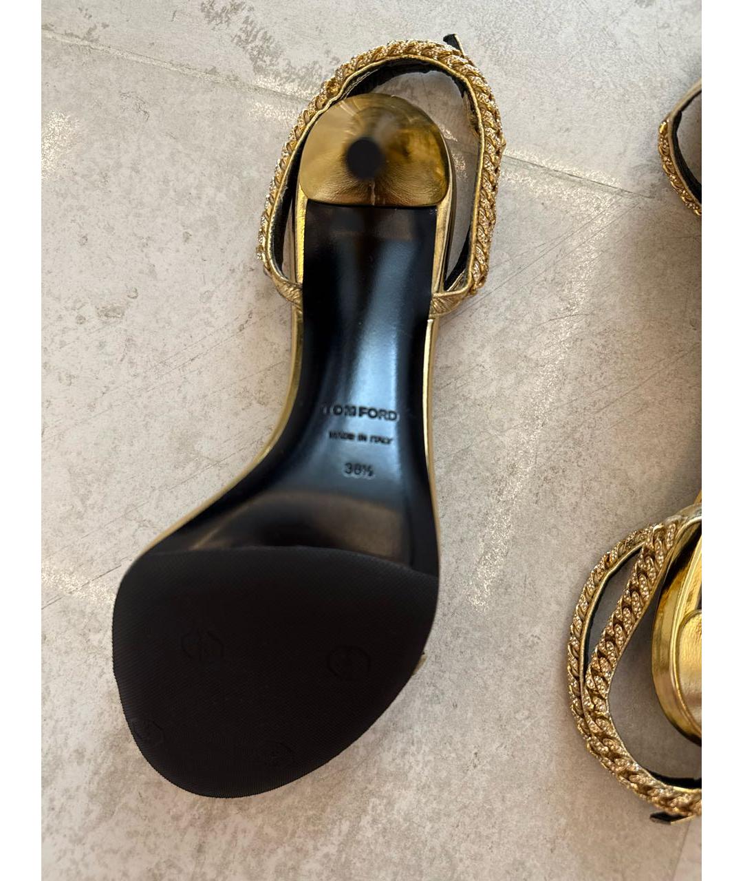 TOM FORD Золотые кожаные босоножки, фото 6